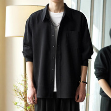 韩版帅气高级感休闲工装上衣潮男衬衫华夫格翻领夹克男士外套春季