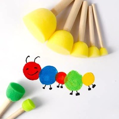 Factory wholesale 5-pack early education DIY kindergarten graffiti tools painting brushes round wooden handle sponge painting brushes