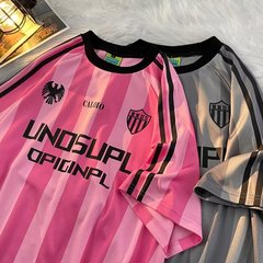 Cross-border summer American sports couple men and women fashion brand short-sleeved striped mesh t-shirt jersey loose quick-drying top 