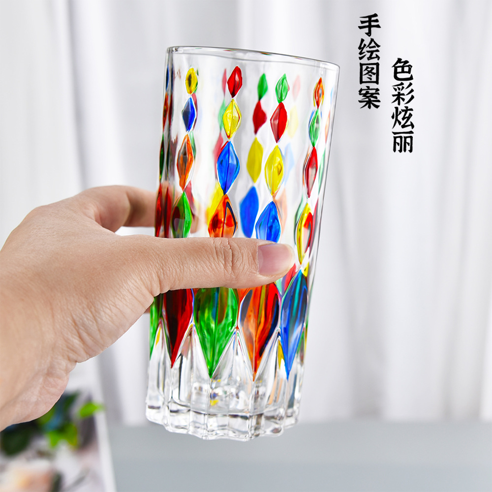 手绘彩色玻璃杯香槟红酒杯水杯 创意ins圣诞装饰杯 手工玻璃杯