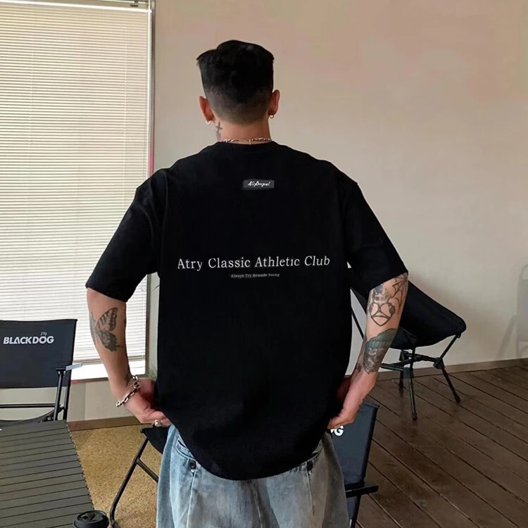 High Street American-Style Short-Sleeve Summer T-Shirt with a Street-Style Vibe, Black Pure Cotton T-Shirt for Men, Loose Fit, Versatile, Round Neck, Half-Sleeve