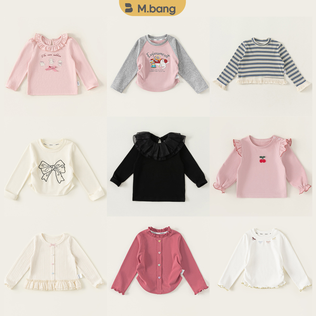 【Girls' T-Shirt Collection】Bonsun Children's Clothing Girls' Clothes Spring and Autumn Color Block Children's Tops T-Shirts Girls' Long Sleeves
