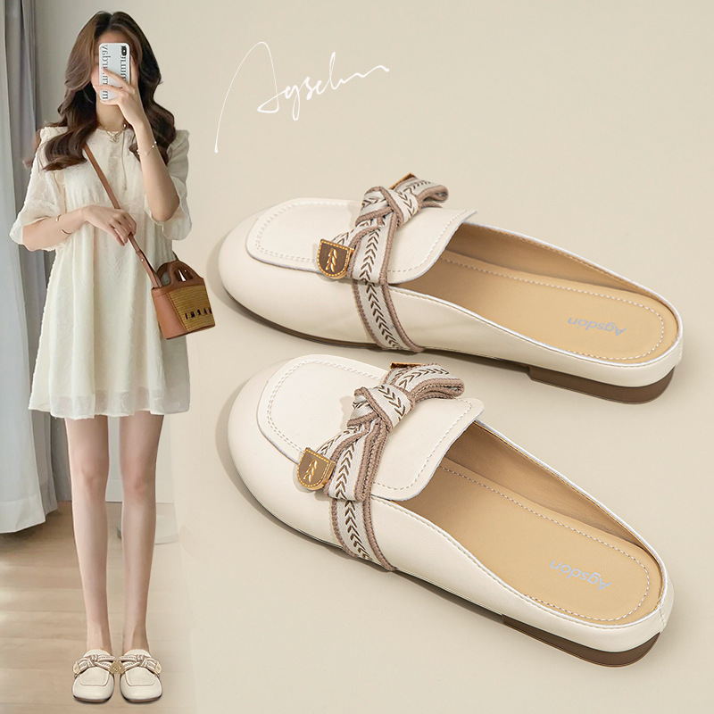 Pantuflas Aogushiden Baotou para mujer, aptas para uso en exteriores, nuevo estilo de verano 2025, estilo hada suave, zapatos de tacón bajo modernos y a la moda.