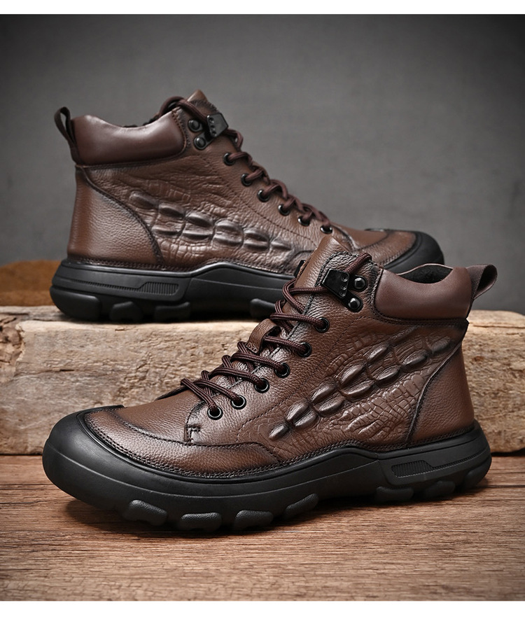 Crocodile pattern genuine leather snow boots work boots