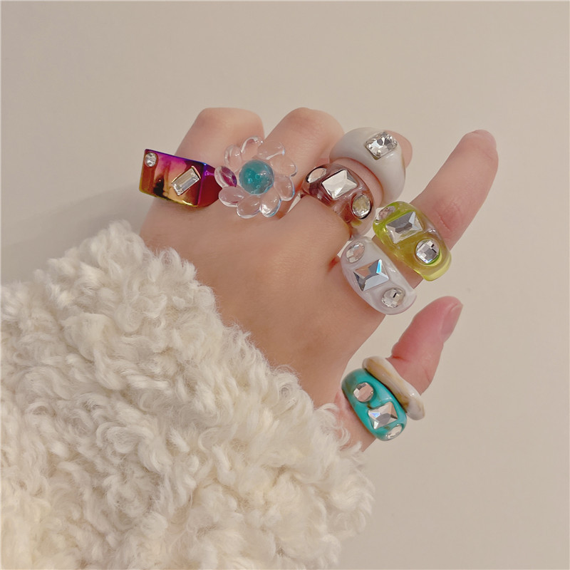 7g Weight Rings Classification One Size Ring Size 1 Piece Quantity Casual Occasion Acrylic Material Geometric, Flower Pattern All Seasons Season Women's Gender Cute, Modern Style, Sweet Style 1 Piece Cute Modern Style Sweet Geometric Flower Acrylic Women's Rings 1