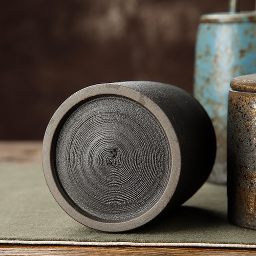 Coarse pottery tea can, awakening tea can, Japanese-style tea warehouse ceramic sealed storage jar, Pu'er retro tea box packaging tea set