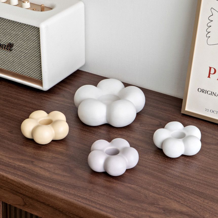 Ins estilo nube simple cerámica candelabro decoración hogar mesa candelabro base mesa de comedor decoración suave al por mayor