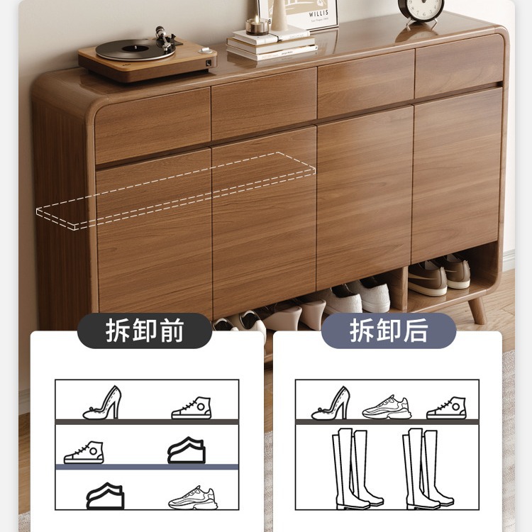 Zapatero de gran capacidad en color madera maciza para la entrada del hogar, armario de almacenamiento integrado para el pasillo al lado de la puerta, nuevo modelo de zapatero.