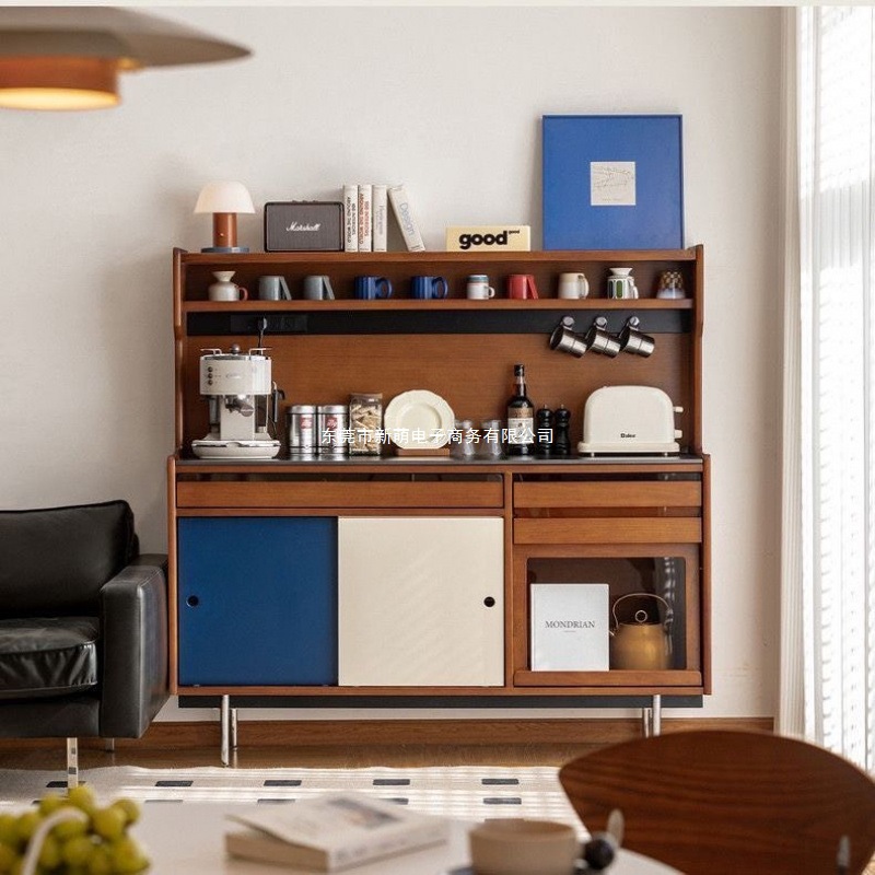 Solid Wood Retro Sideboard Living Room Storage Wall-Mounted Integrated Storage Cabinet Small Apartment Entrance Storage Cabinet Coffee Cabinet