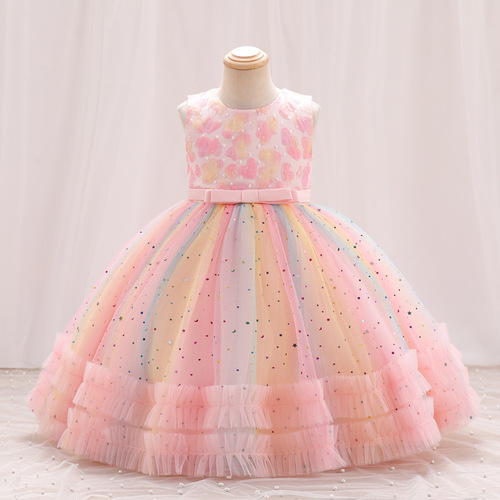 Girls toddlers host singer piano performance dresses catwalk baby ball gown fairy princess dress children's birthday gift party pageant dress for kids