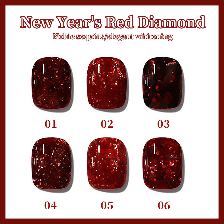 Año nuevo diamante rojo esmalte de uñas pegamento neto rojo esmalte de uñas pegamento de sangre blanco transparente rojo roto diamante flash fototerapia pegamento para salón de uñas
