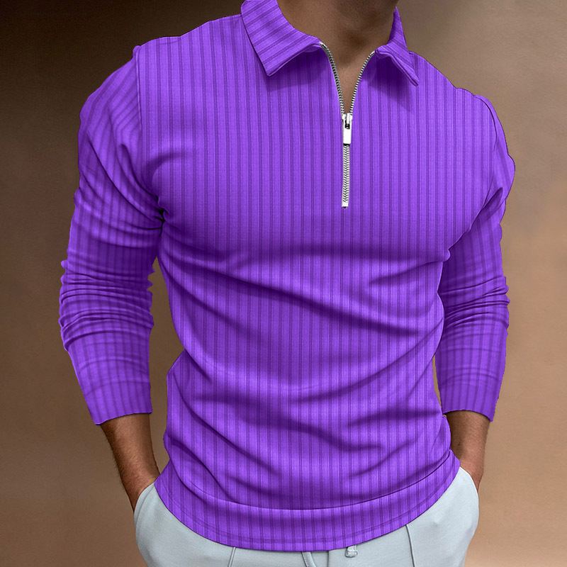 Comercio exterior otoño nuevos hombres de impresión digital de color sólido rayas cremallera Polo camisa polo hombres