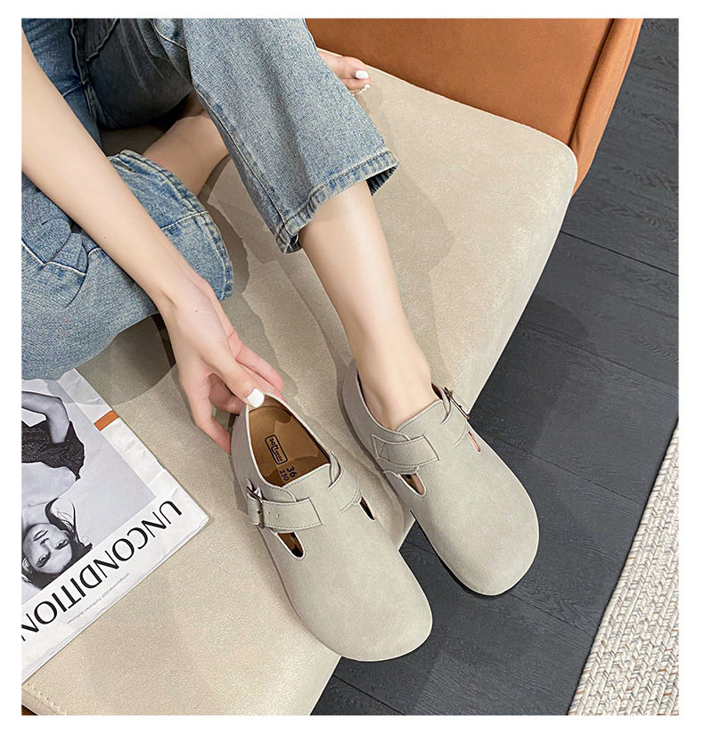 Dép sandal nữ bít mũi da thật quai khóa đế dày kiểu Birkenstock — 261 Màu nâu sẫm (toàn bộ), 261 Xám (toàn bộ), 261 kaki (toàn bộ băng đảng), 265 kaki (nửa kéo) chi tiết 14