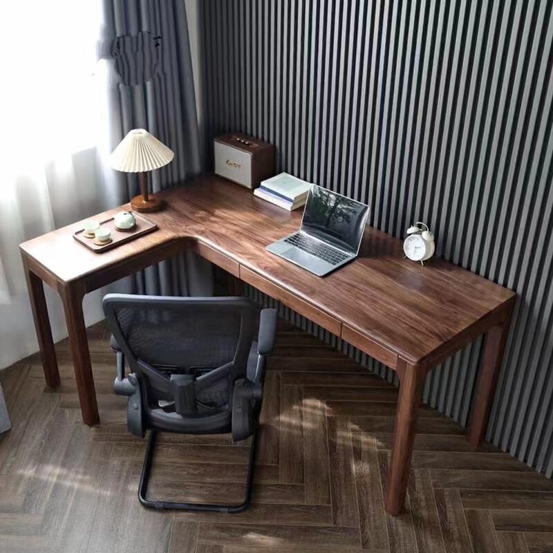 BLack WaLnut SoLid Wood Corner Desk Corner Computer TabLe Corner Type L-shaped Long Narrow AccessibLe Luxury SmaLL Apartment ALL in One