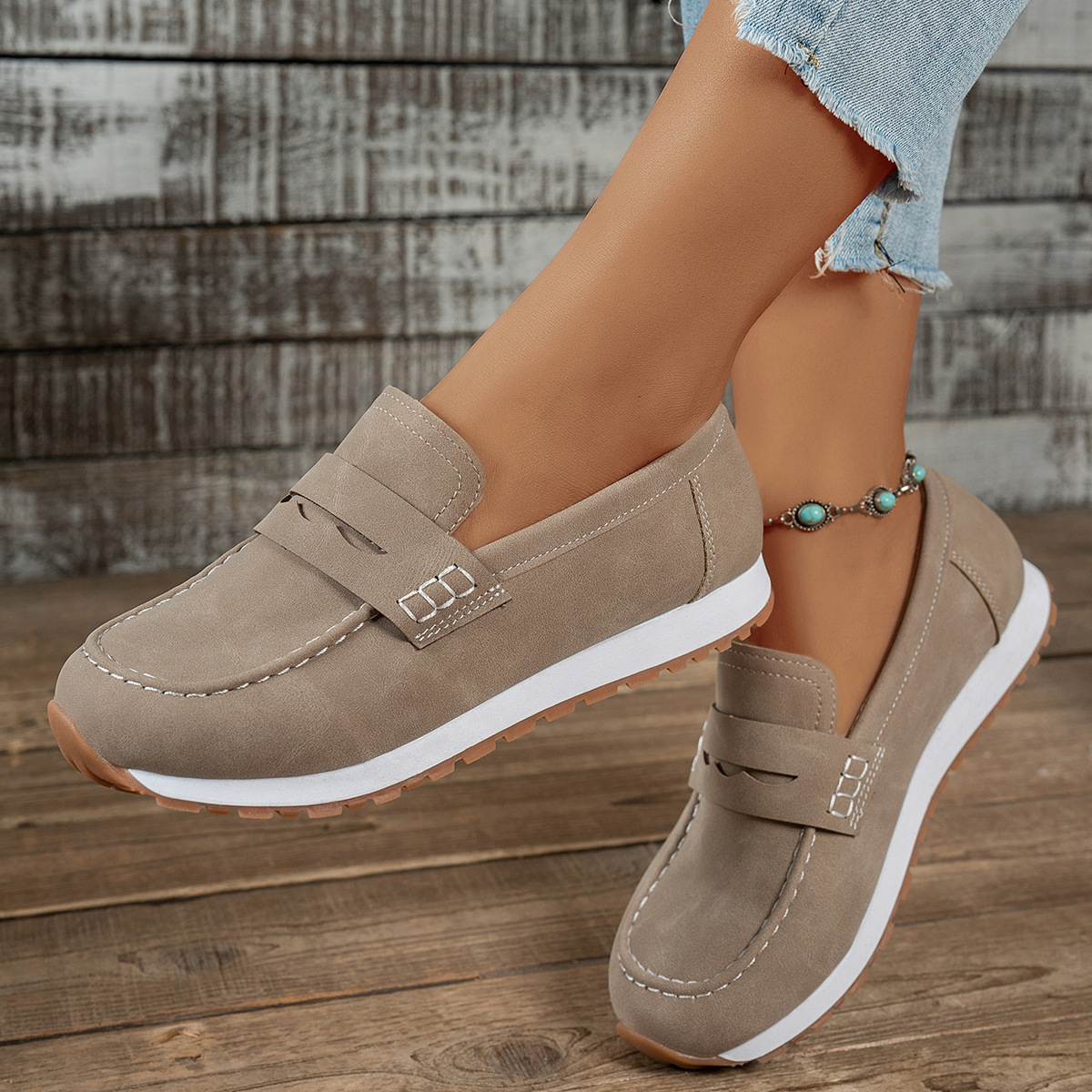 Comfortable Plus Size Women's Running Shoes Spring British Style Loafers Thick Soled_voghion.com