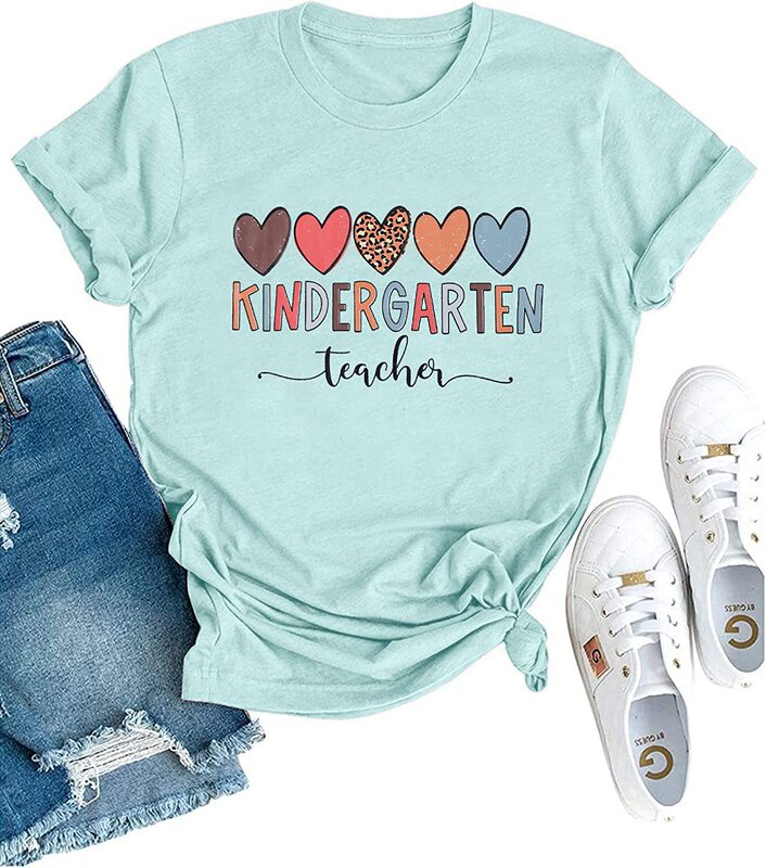 Spot Walmart Amazon Valentine's Day Multi-Color Heart Print Cute Pattern Print Casual Fashion T-Shirt for Women