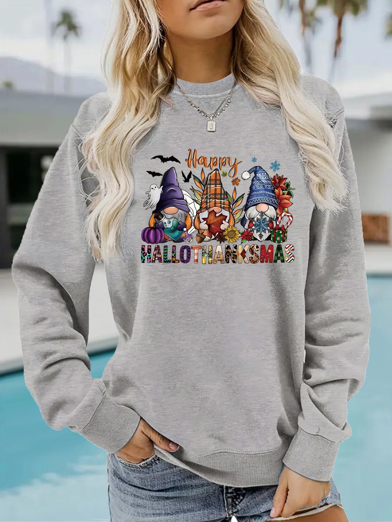 European and American Cross-border Autumn and Winter Women's Casual Long Sleeve Crewneck Happy Halloween Thanksgiving Christmas Pullover Sweatshirt Sweatshirt