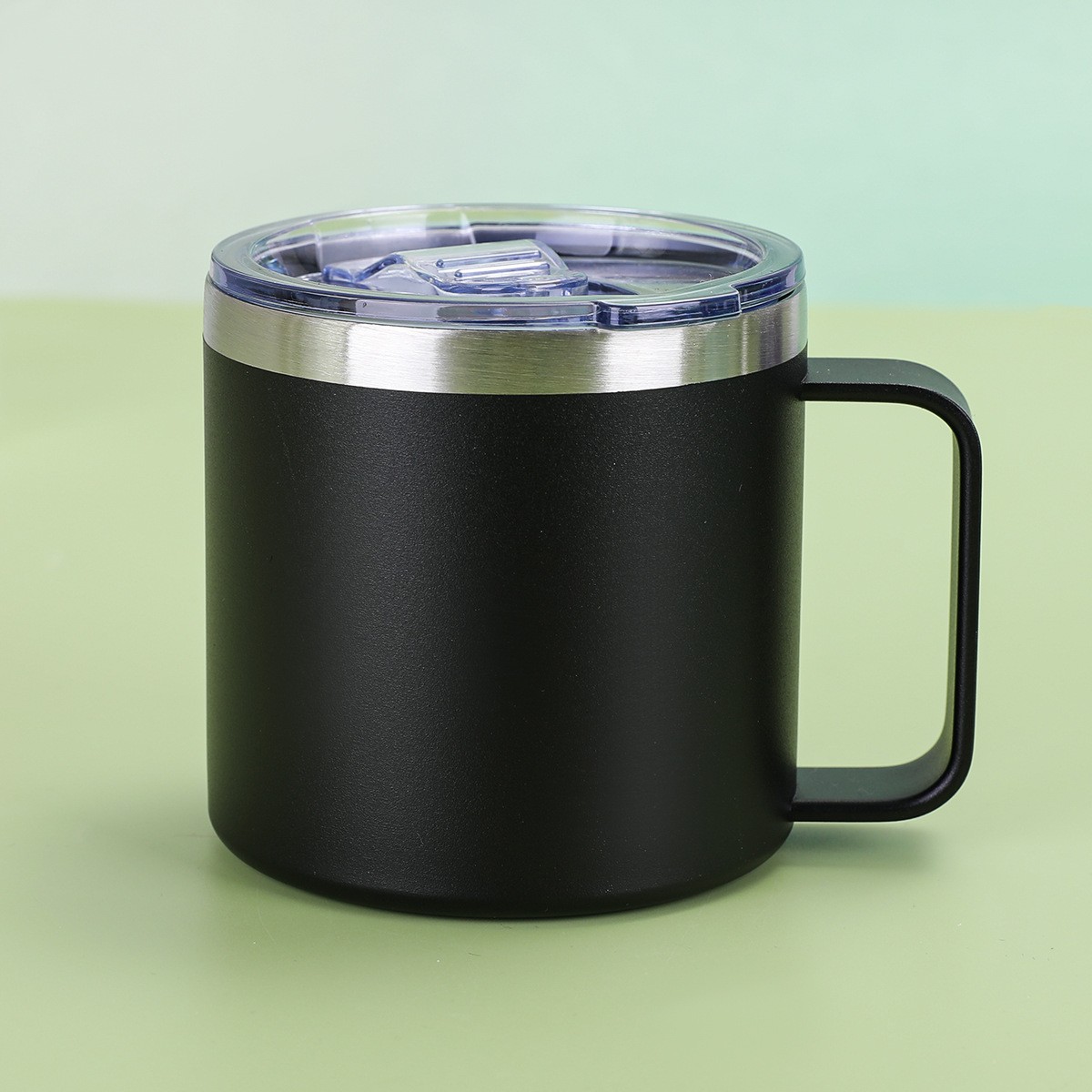 Suministro exclusivo transfronterizo de tazas con aislamiento al vacío de doble capa de acero inoxidable 304, taza de oficina estilo americano de 14 oz con asa.