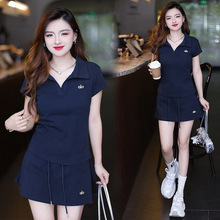 时尚休闲套装女2025夏季新款洋气显瘦字母刺绣短袖短裙裤两件套潮