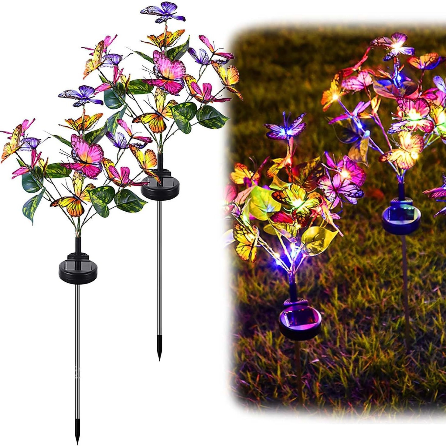 新款太阳能LED蝴蝶花户外庭院地插灯草坪灯