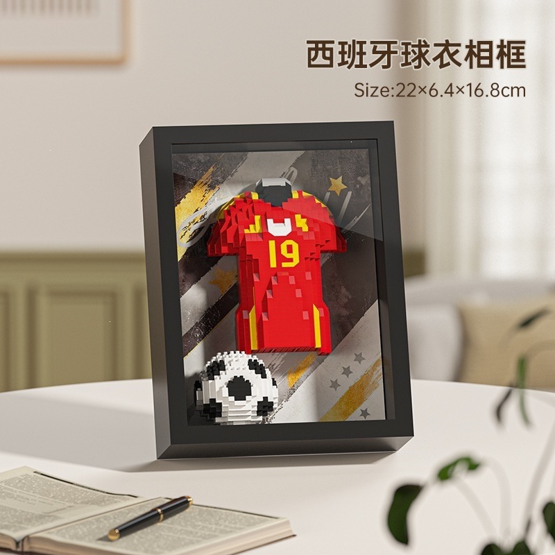 Camiseta temática de la Copa del Mundo Fútbol Potente Copa de Dios Bloques de construcción Marco de fotos de montaje Decoración periférica Juguetes de puzzle para niños