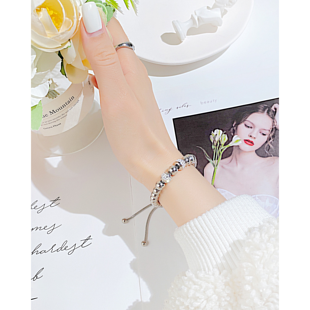 Simple Style Solid Color Stainless Steel Bracelets Beaded Zircon Stainless Steel Bracelets