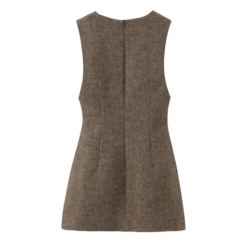 Zg Foreign Trade Wholesale Autumn New European and American Style Wool Short Sleeveless Dress 9869625