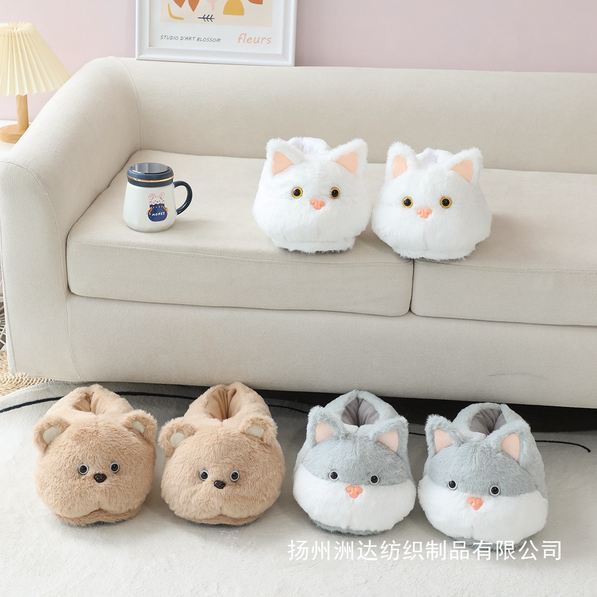 Hermosos osos zapatos caseros zapatos de lana gatos zapatos de luna suave pareja calentamiento interior zapatillas de algodón