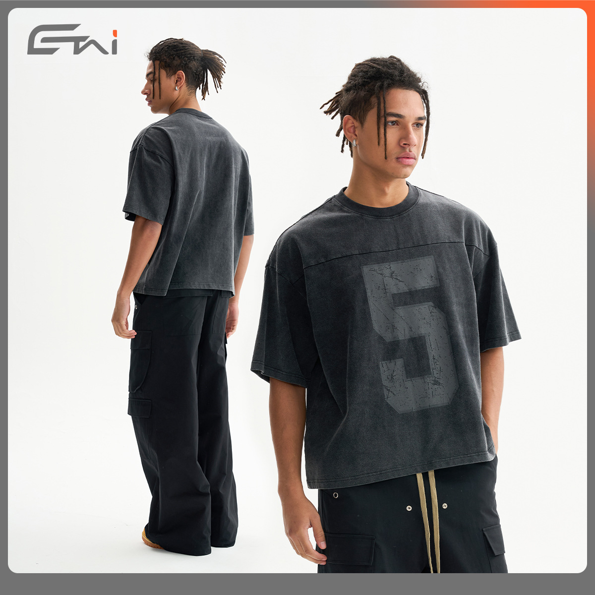 ETAI Ropa para hombres | Camiseta pesada de algodón lavado retro de alta calidad de manga corta de estilo neutral de alta calidad