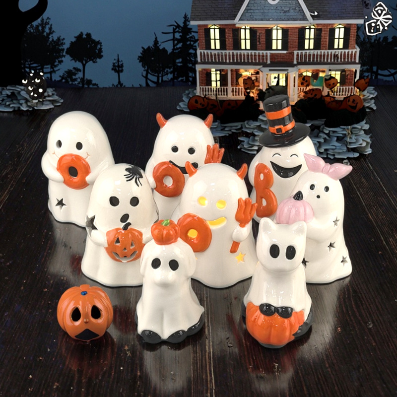 Nuevos productos transfronterizos Halloween encantadores fantasmas blancos decoración de la fiesta decoración de luces electrónicas decoración de escritorio decoración pequeña decoración