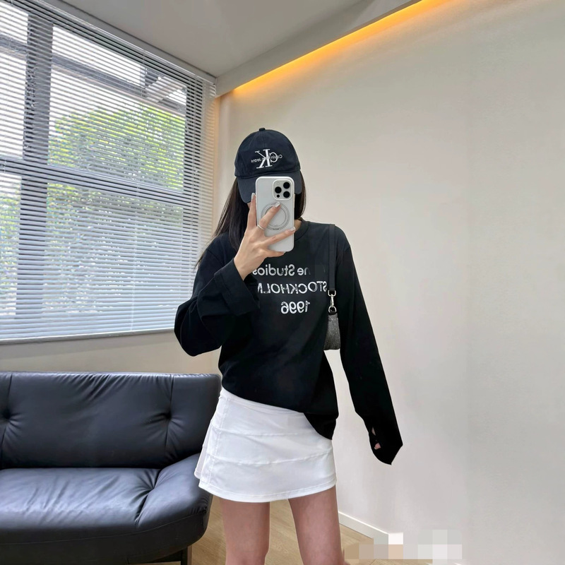 26 Early Autumn New Product AC Classic Series Casual Versatile Slimming Distressed Letter Print Long Sleeve T-Shirt for Couples 8107