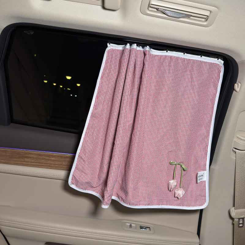Red plaid car curtains for sun protection, magnetic track sliding sunshade curtains for rear seats Red plaid car curtains for sun protection, magnetic track sliding sunshade curtains for rear seats