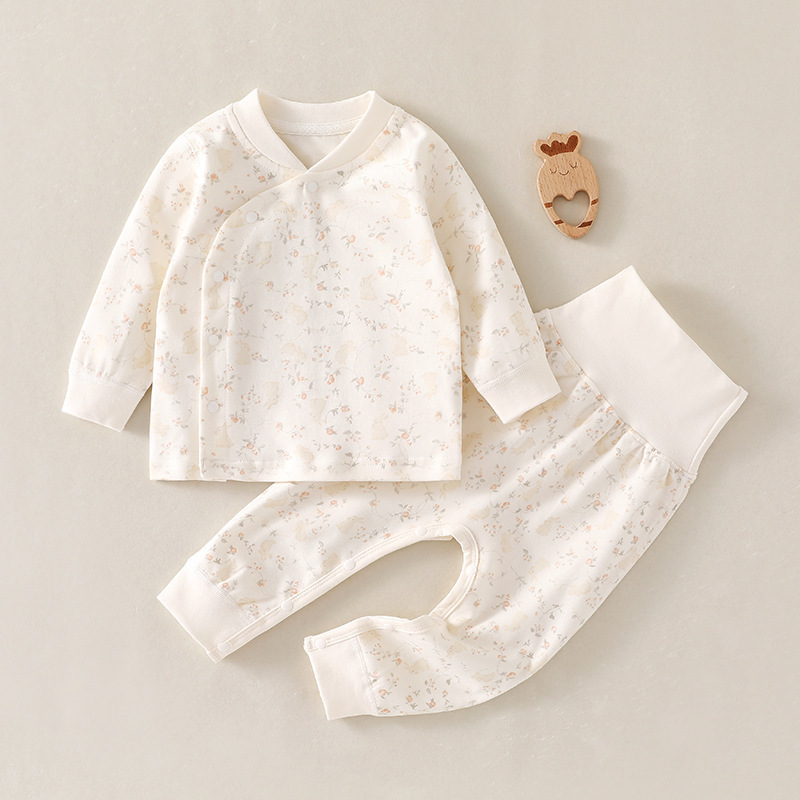 Infant High Waist suit Spring and Autumn Belly Protecting Two-Piece Pajamas Baby's Home Clothes Class A Pure Cotton Base Inner Wear
