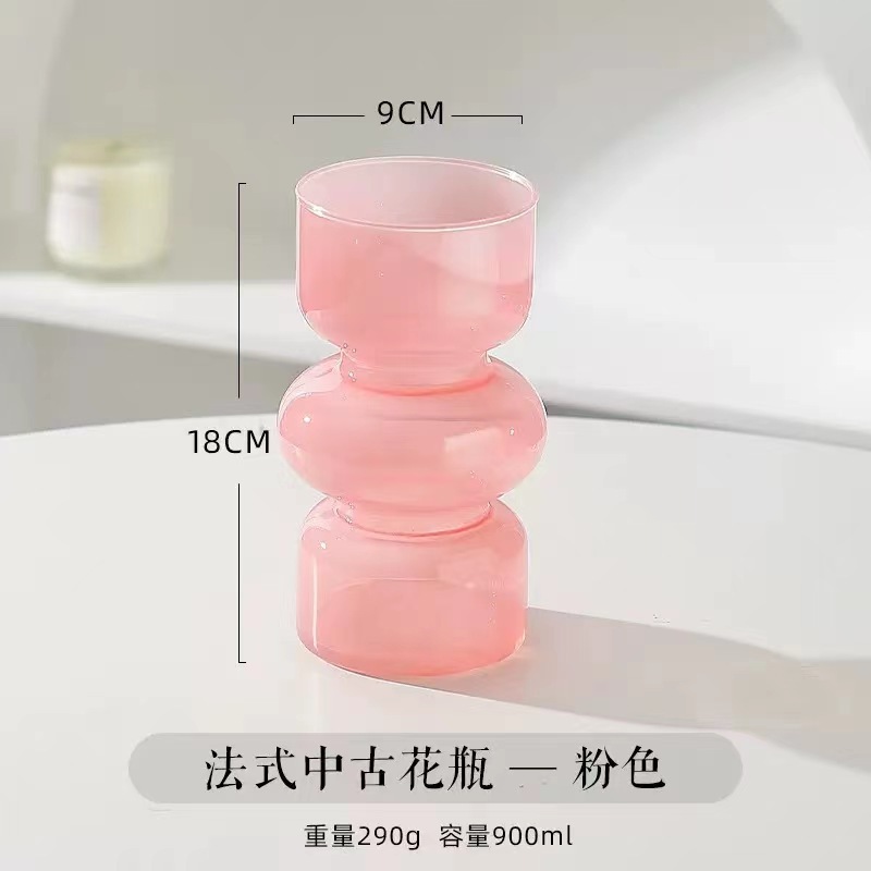 Jarrón de cristal de estilo europeo, adorno minimalista de estilo ins, jarrón ligero de lujo con una sensación vintage de alta gama para arreglos florales y decoración creativa.
