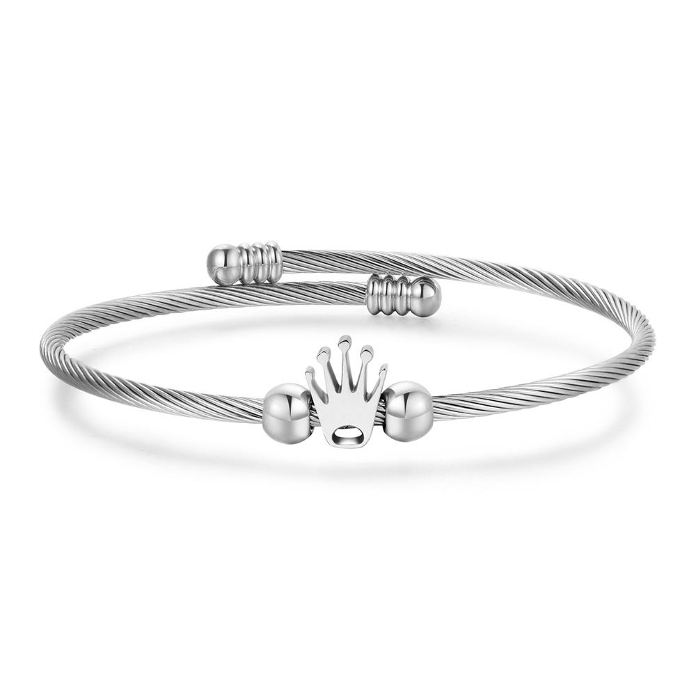 Simple Style Crown Titanium Steel Bangle