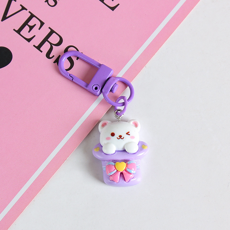 Lindo bolsa de conejito kindergarten adornos resina oso llavero colgante estudiante mochila pequeños regalos