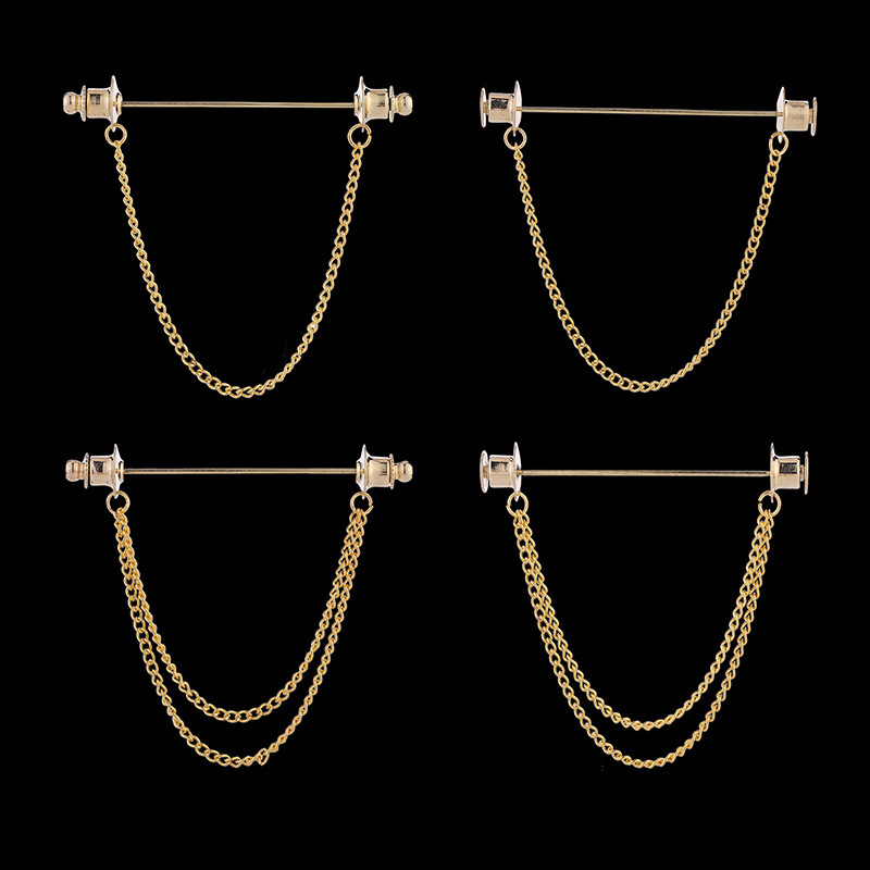 新款衬衫领针流苏一字别针领扣配饰胸针链条法式男士插针男领口