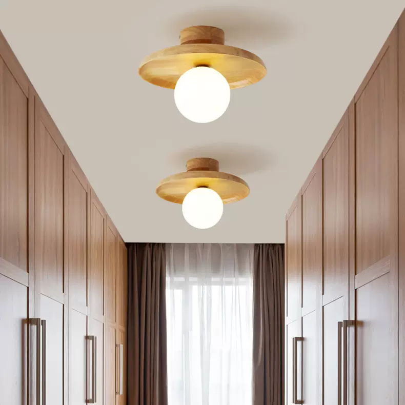 北欧实木个性原木风小简约玄关过道走廊阳台灯具日式吸顶灯9001