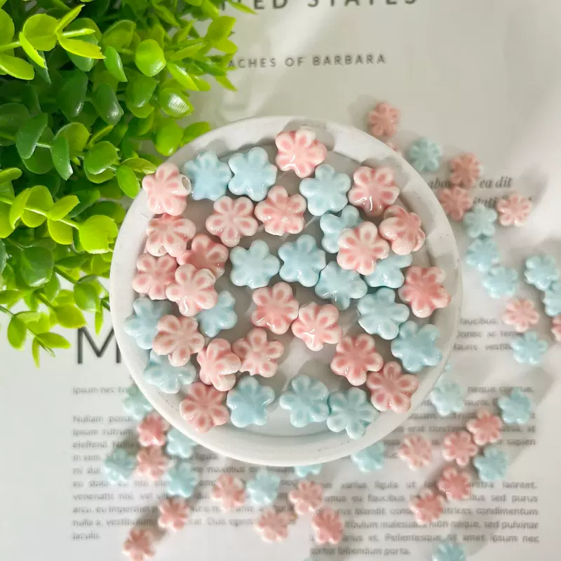 五瓣花陶瓷散珠 景德镇陶瓷珠子 马卡龙DIY花瓣手串项链配件材料