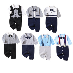 Newborn spring college style romper autumn gentleman style baby romper British baby indoor outing jumpsuit