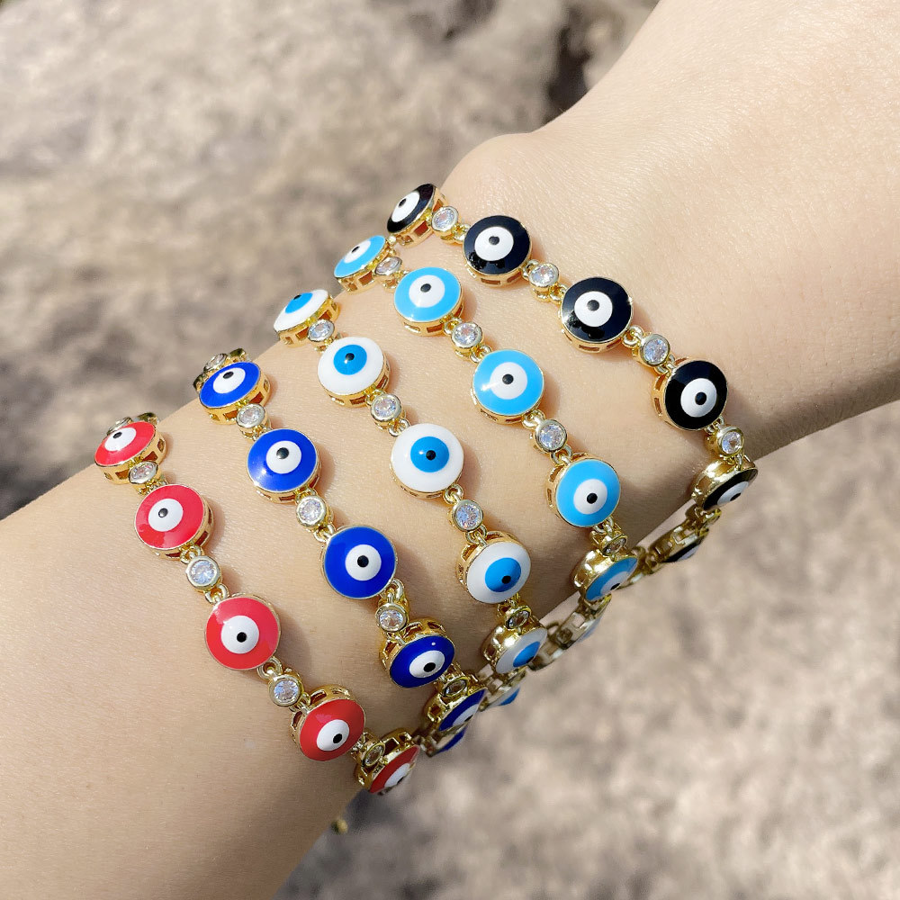 Ethnic Style Color Dripping Oil Evil Eye Copper Inlaid Zircon Gold-plated Bracelet display picture 2