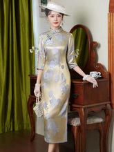 老上海真丝旗袍2025春季新款改良新中式国风交织桑蚕丝连衣裙长款