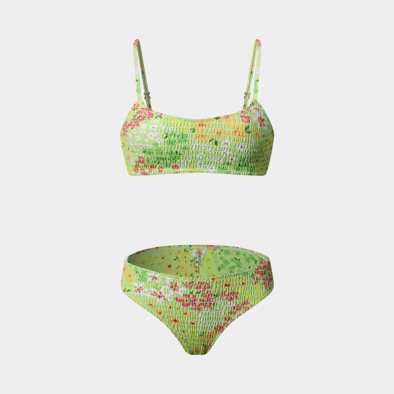 Women's Split Bikini Three-piece Swimsuit Floral Beach Wrap Set_voghion.com