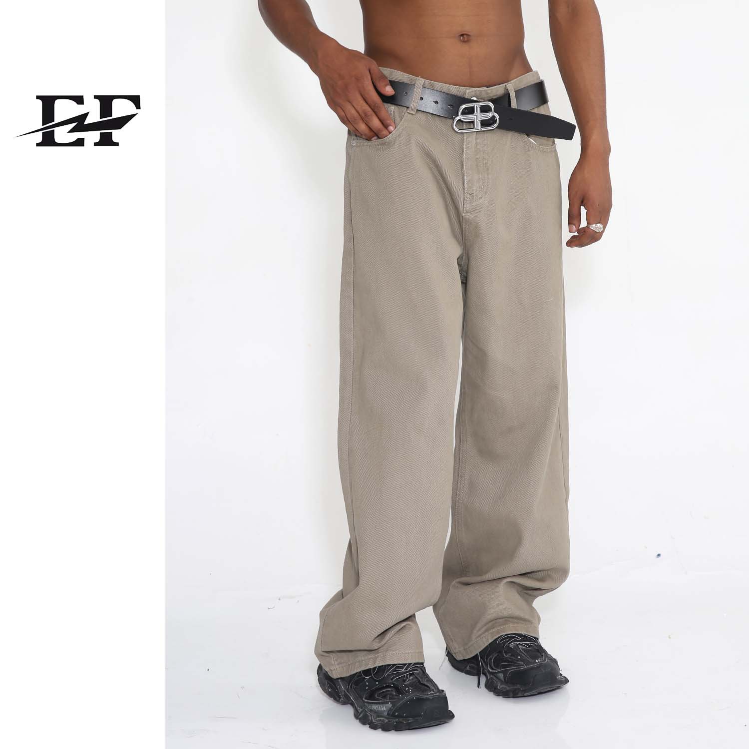 EF JEANS | 2023 Four Seasons Nueva recta suelta estilo coreano simple cintura media alta color sólido JEANS caqui