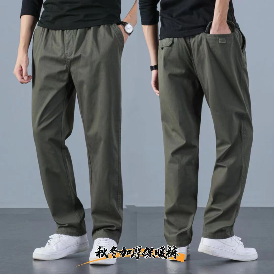 828 Pants Thickened Loose Straight Pants Plus Size Solid Color Outdoor Casual Cargo Pants Men Thickened Warm