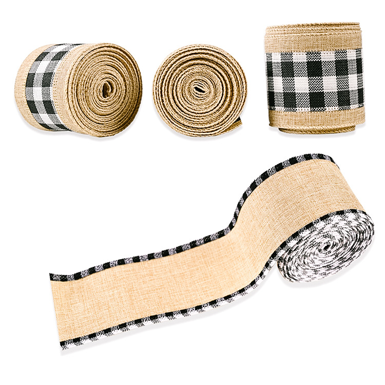 70g Weight Christmas Festival Wholesale Imitation Linen Edging Checked Christmas Decoration Ribbon Nihaojewelry 3