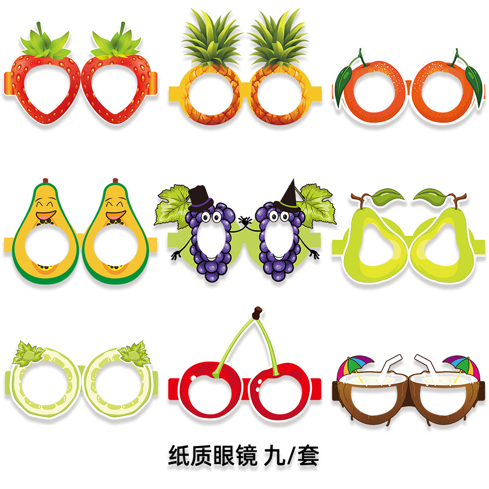 9 unids/set transfronterizo nuevo cumpleaños de los niños gafas de fiesta decoración fruta forma Festival de Verano piña gafas de papel