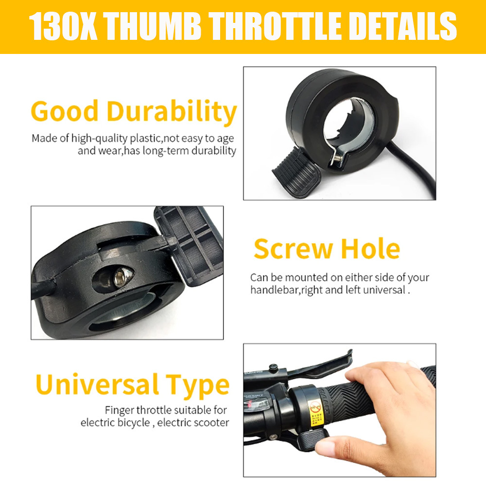 130X Thumb Throttle for Electric Scooter, Waterproof Wp Connector, Electric Bicycle Accelerator
