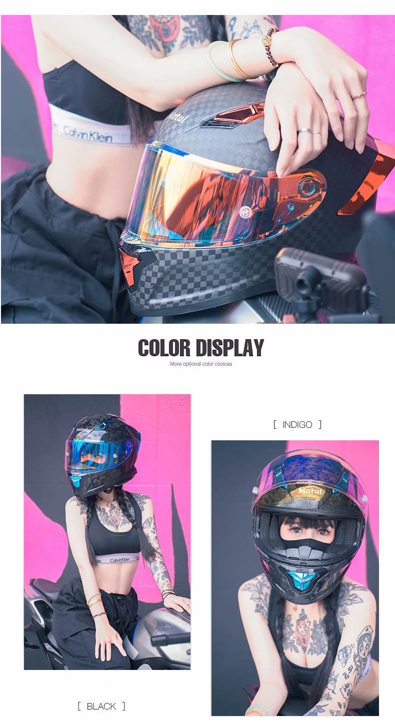 Carbon Fiber Motorcycle Helmet for Men and Women, Suitable for All Seasons, Full-Face Motorcycle Helmet with 3C Certification, Scooter Cruise Helmet
