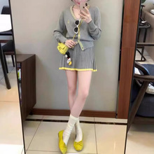 早秋穿搭韩风chic套装初秋季2026新款女装针织开衫百褶裙子两件套
